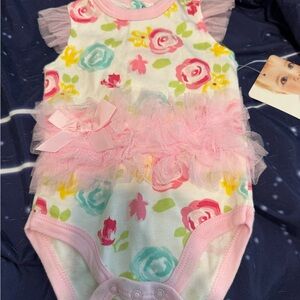 Baby Essentials Floral Onesie with Pink Trim
